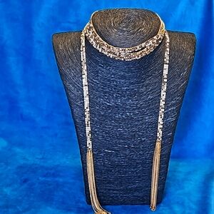 Antique 1920s flapper necklace, 59" long in perfect condition, gold tone